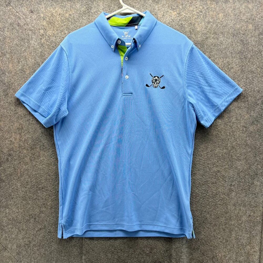 Chuco Golf Polo Shirt Men Medium Adult Baby Blue Polyester Golf Skull Club